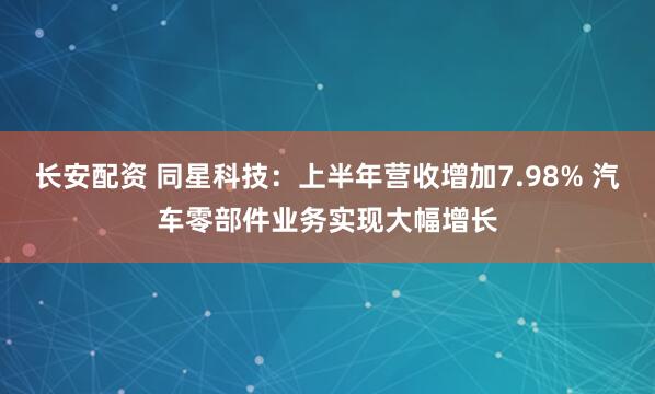 长安配资 同星科技：上半年营收增加7.98% 汽车零部件业务实现大幅增长