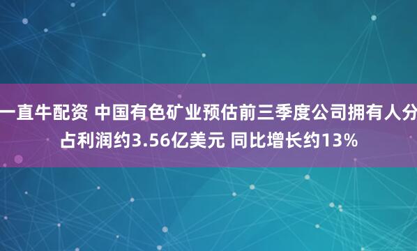 一直牛配资 中国有色矿业预估前三季度公司拥有人分占利润约3.56亿美元 同比增长约13%